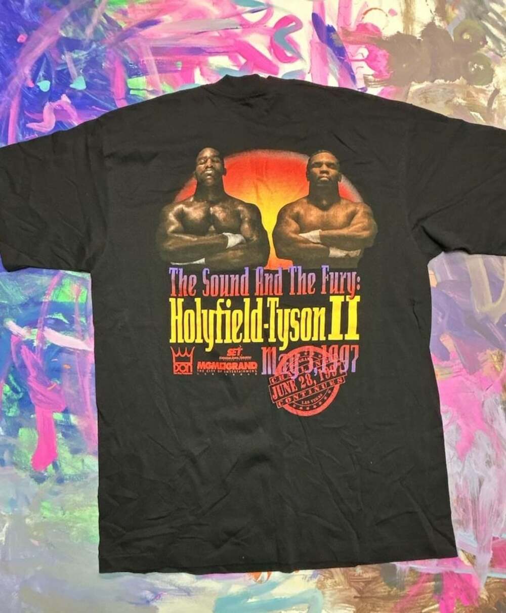 MGM Grand Holyfield Tyson II T-Shirt Size XL Black Vintage 1993 Boxing